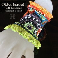 Michou Inspired Cuff Bracelet (CH0363) - beaded picture crochet