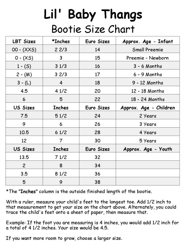 infant size shoes chart