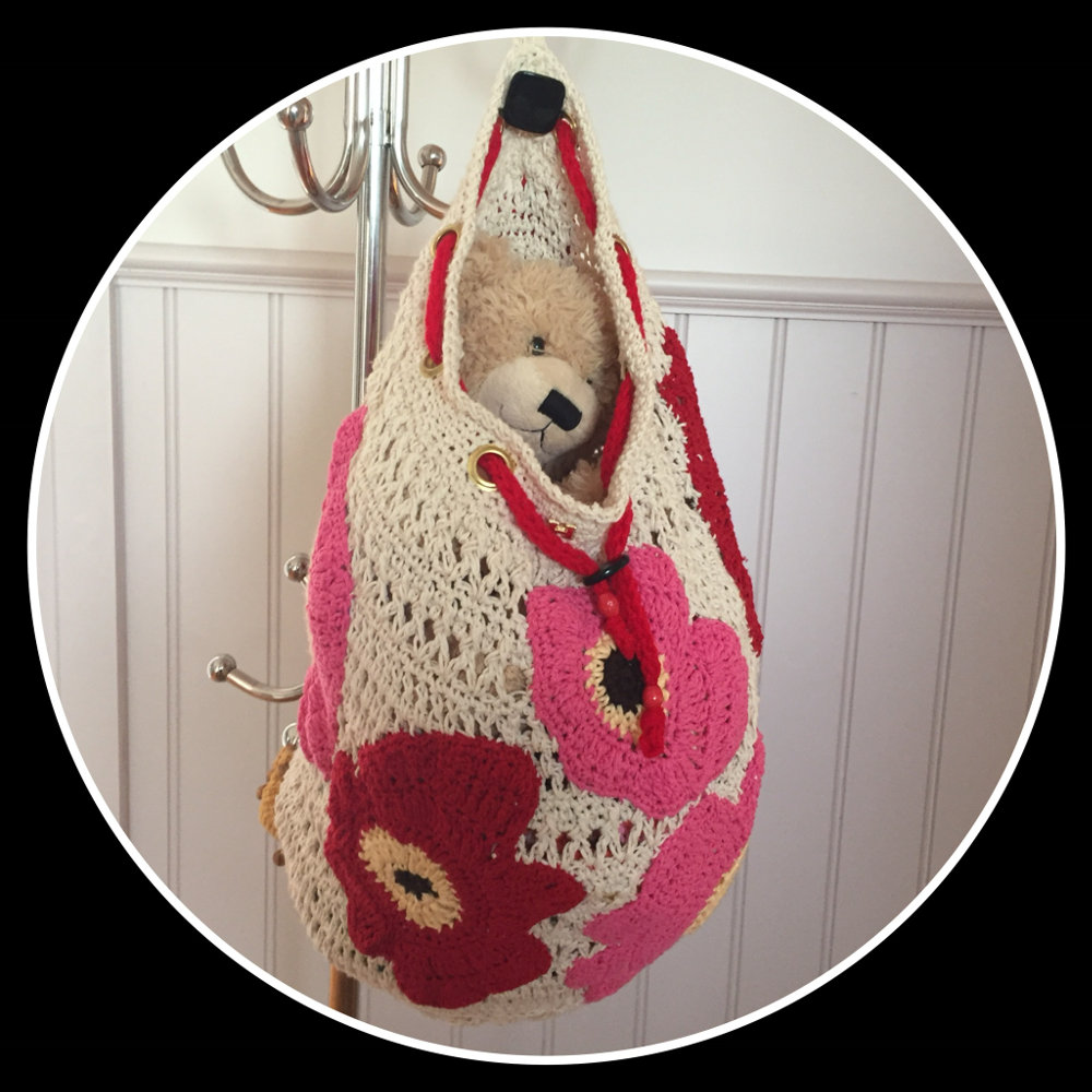 Crochet Hanging Storage Bag Marimekko inspired DIY notes CH0498