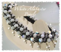 White Alabaster Pearl Crochet Bracelet