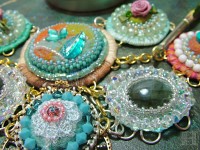 close up of felted and mix media jewellery components