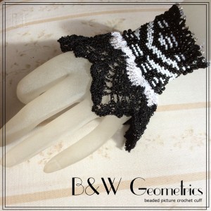 B&w Geometric Beaded Crochet Cuff Bracelet (CH0364)