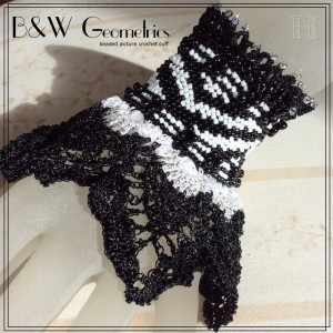 B&w Geometric Beaded Crochet Cuff Bracelet (CH0364)