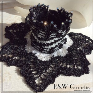 B&w Geometric Beaded Crochet Cuff Bracelet (CH0364)