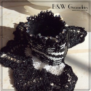 B&w Geometric Beaded Crochet Cuff Bracelet (CH0364)