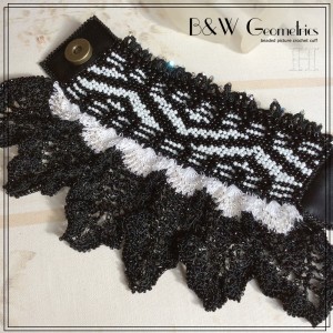 B&w Geometric Beaded Crochet Cuff Bracelet (CH0364)