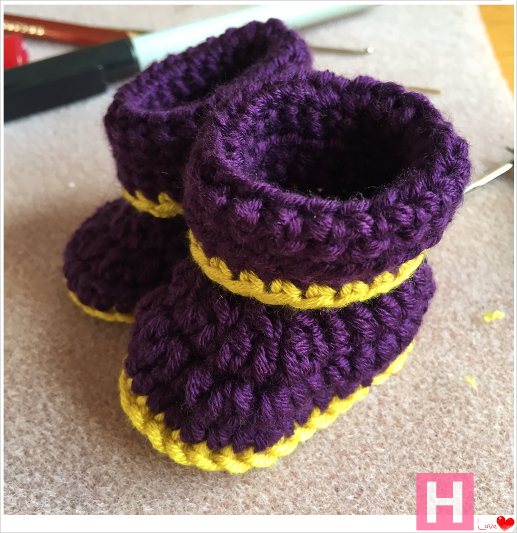Handmade Premmie Baby Boots - Purple Yellow ・ClearlyHelena