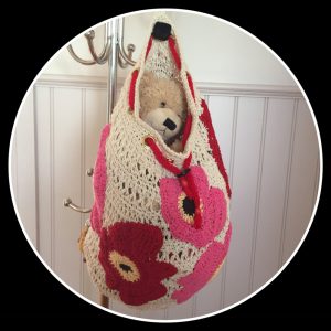 z. Crochet Hanging Storage Bag; Marimekko inspired, DIY notes (CH0498)